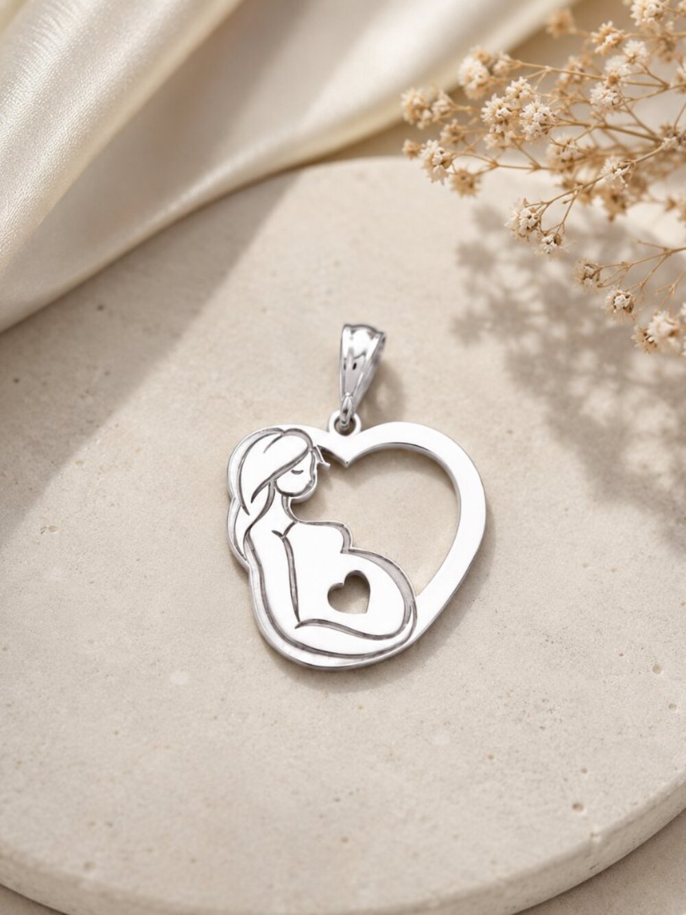 Mexican Sterling Silver .925 Mother & Baby Heart Pendant